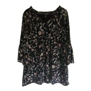 Style & Co Women Womens Size 0X Blouse Top Shirt Black Floral Pretty Dressy Plus